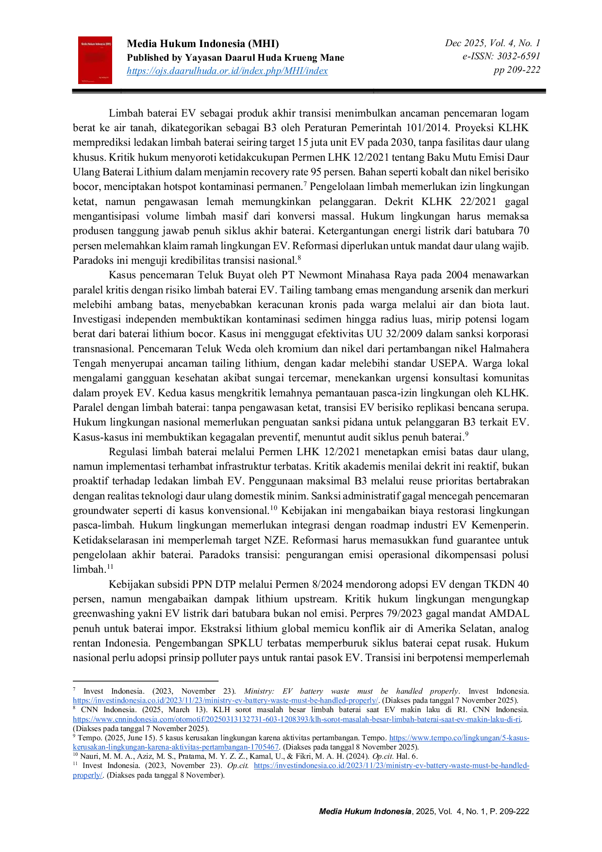 JURIS Kajian Hukum Lingkungan Atas Transisi Mobil Berbahan Bensin Ke Listrik Terhadap Penggunaan Litium Dan Limbah Baterai