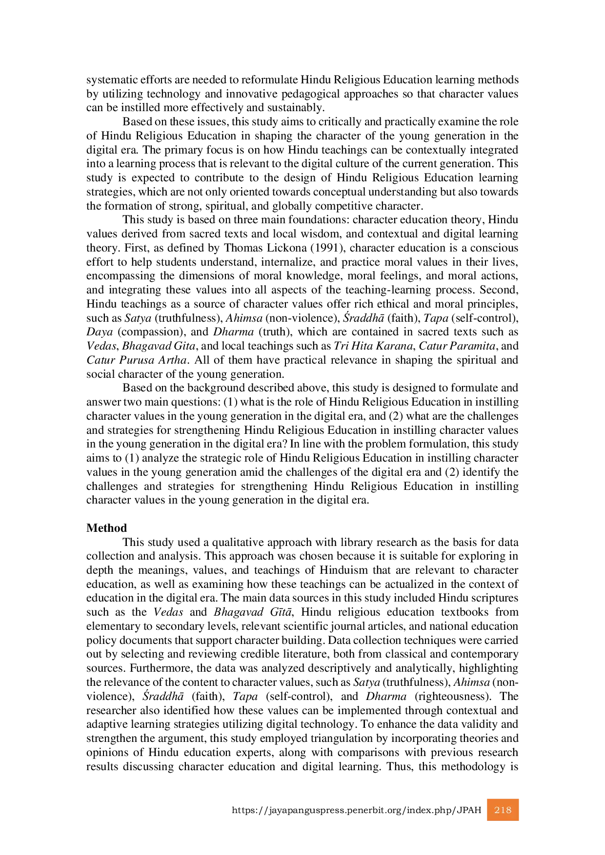 JURIS The Role of Hindu Religious Education in Instilling Character Values in the Young Generation in the Digital Era