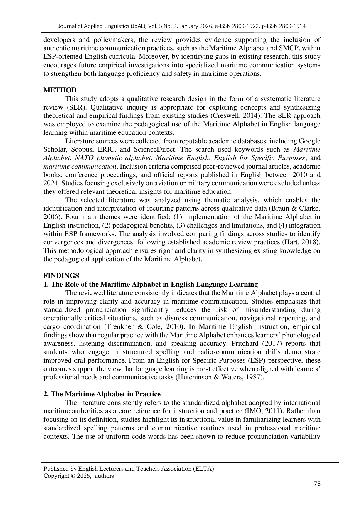 JURIS The Use of Maritime Alphabet in Maritime English A Literature Review