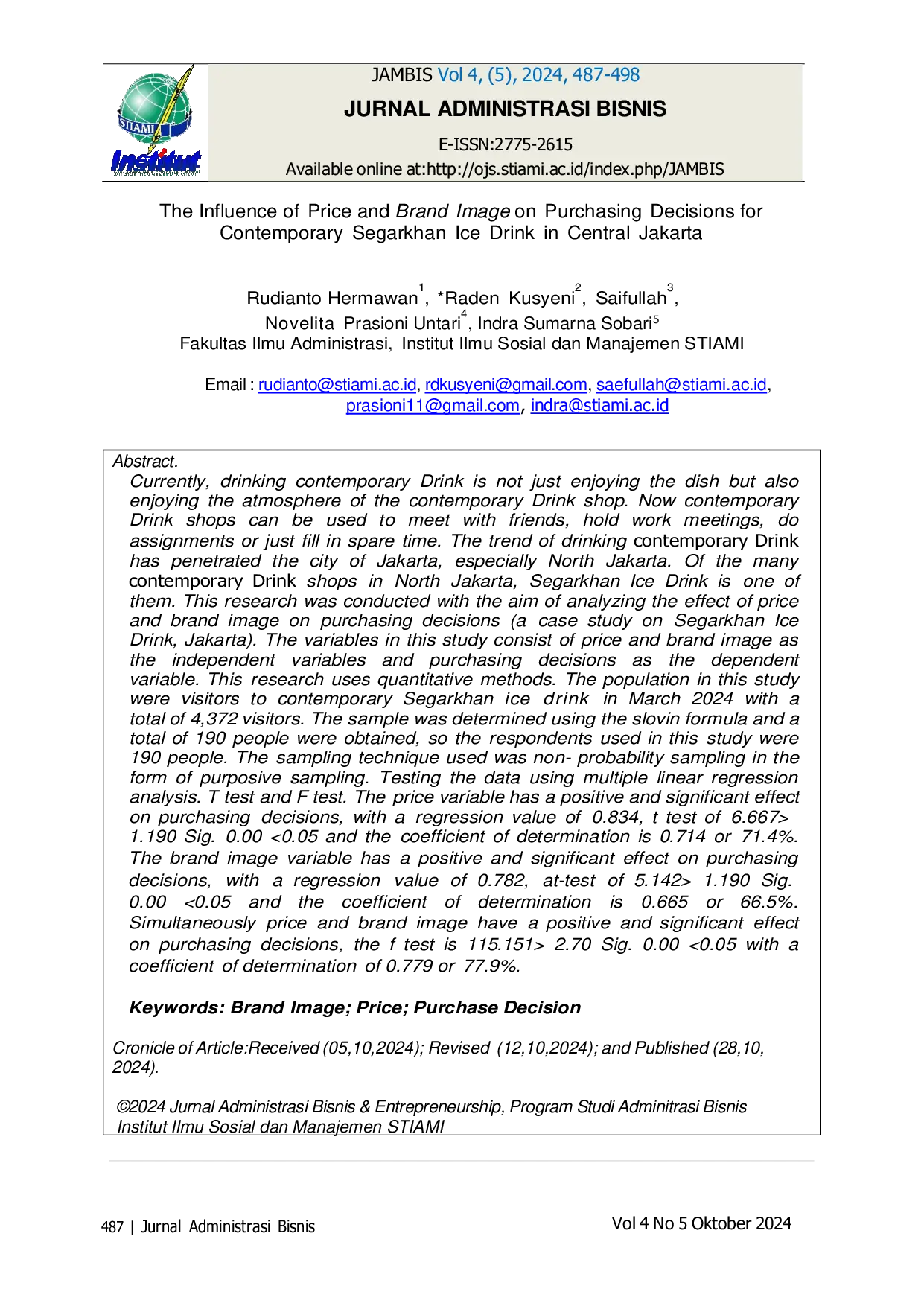 JURIS The Influence of Price and Brand Image on Purchasing Decisions for Contemporary Segarkhan Ice Drink in Central JakartaThe Influence of Price and Brand Image on Purchasing Decisions for Contemporary Se