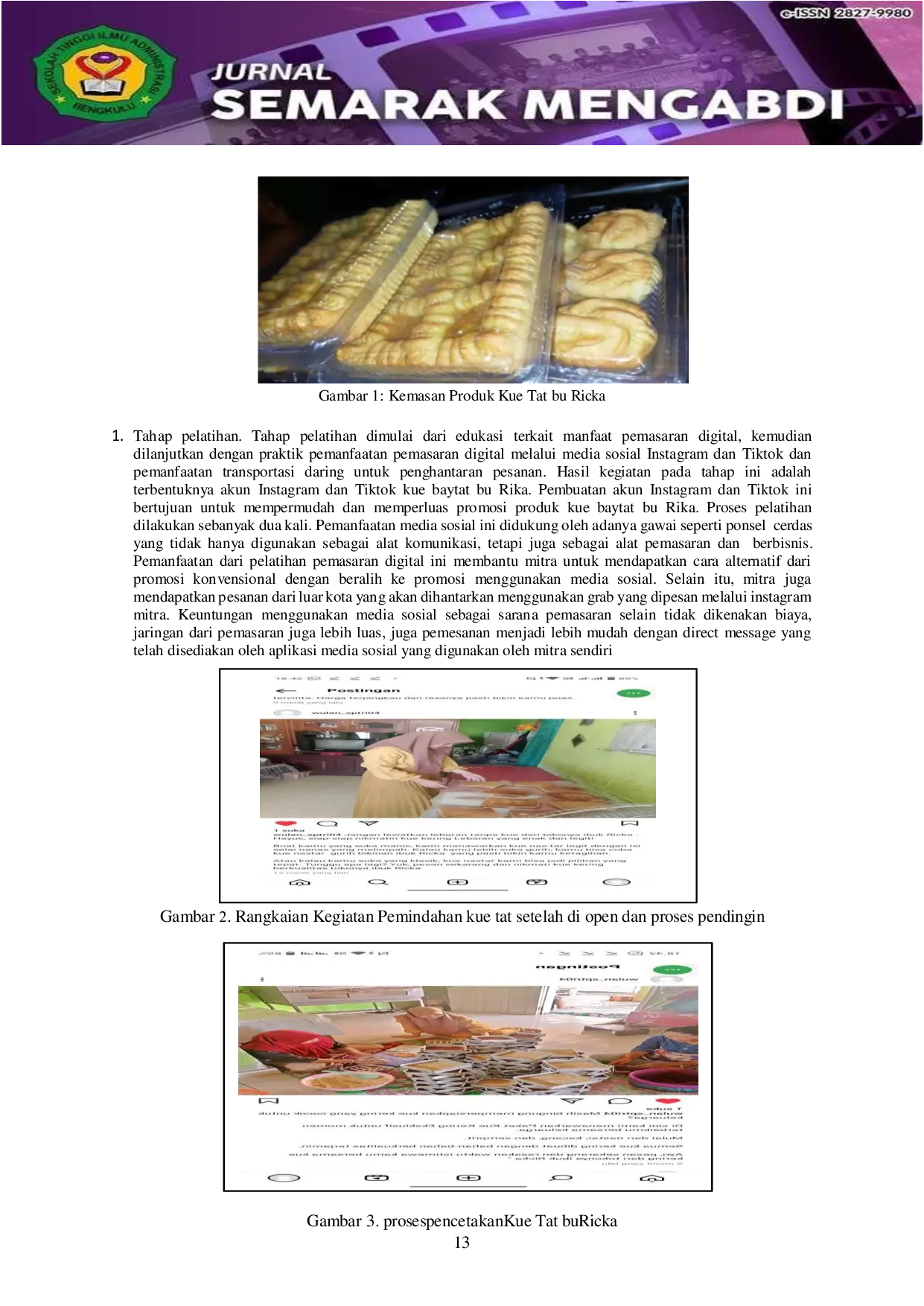 JURIS Pengenalan Penjualan Online Melalui Media Sosial Kue Bay Tat Ibu Rika di Kota Bengkulu