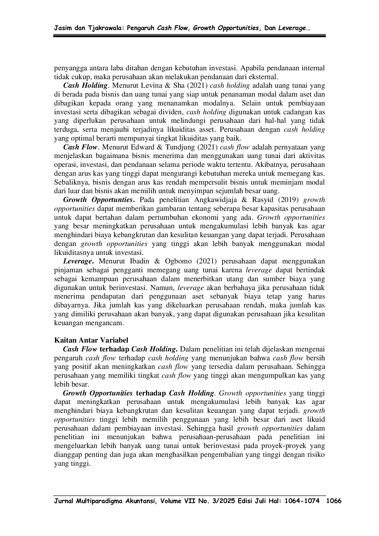 JURIS Pengaruh Cash Flow Growth Opportunities Dan Leverage Terhadap Cash Holding