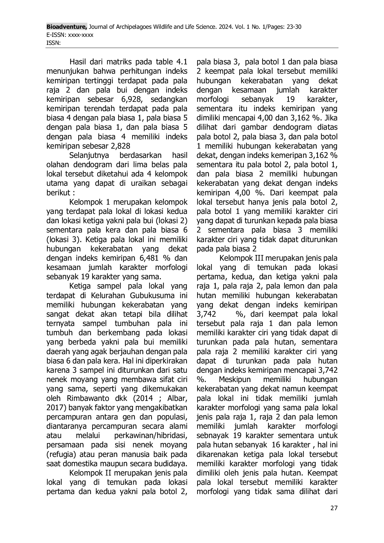 JURIS Variasi Genetik Varietas Tanaman Pala Lokal di Kelurahan Gubukusuma Berdasarkan Karakter Morfologi