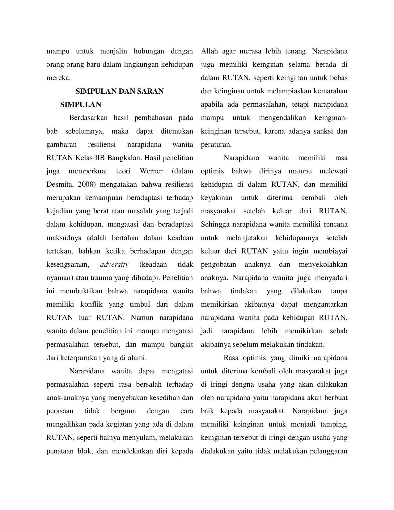 JURIS Resilience picture Women Prisoners and Detention Class IIB Bangkalan Thesis