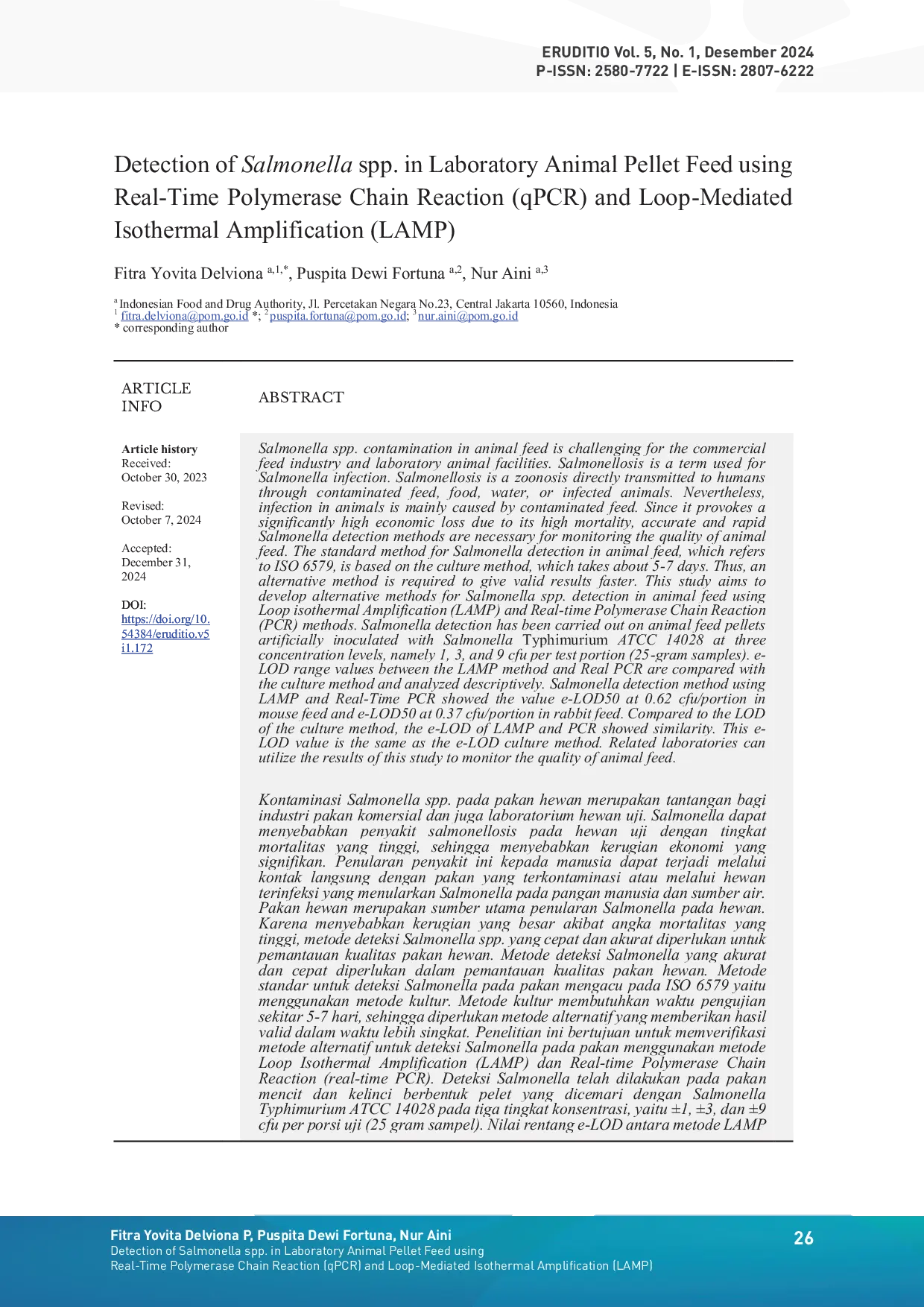 JURIS Detection of Salmonella spp in Laboratory Animal Pellet Feed using Real Time Polymerase Chain Reaction qPCR and Loop Mediated Isothermal Amplification LAMP