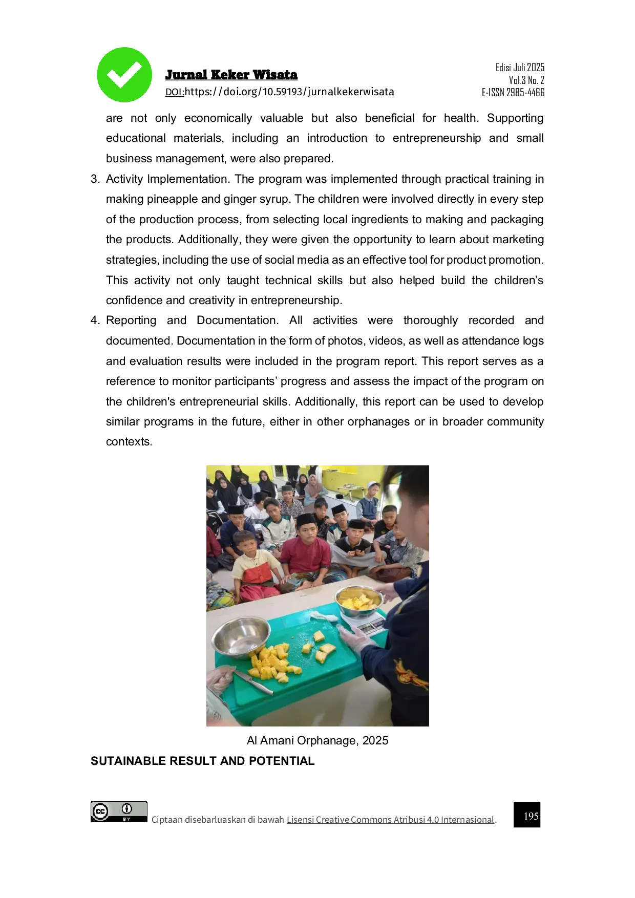 JURIS Empowering Orphanage Children Through Entrepreneurship Training Based On Local Beverage Products A Case Study Of Pineapple And Ginger Syrup Production