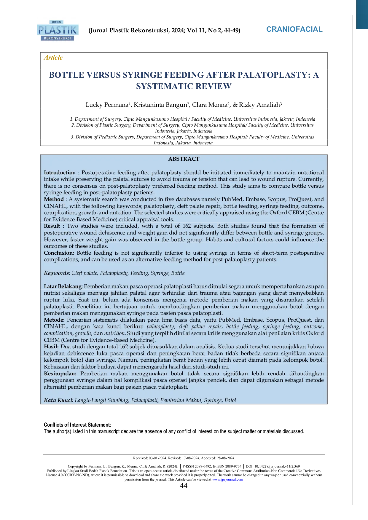 JURIS Bottle Versus Syringe Feeding After Palatoplasty A Systematic Review