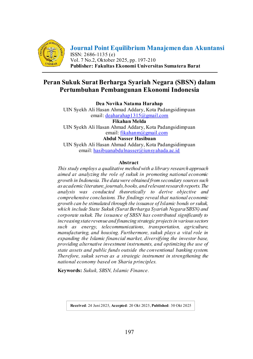 JURIS Peran Sukuk Surat Berharga Syariah Negara SBSN dalam Pertumbuhan Pembangunan Ekonomi Indonesia
