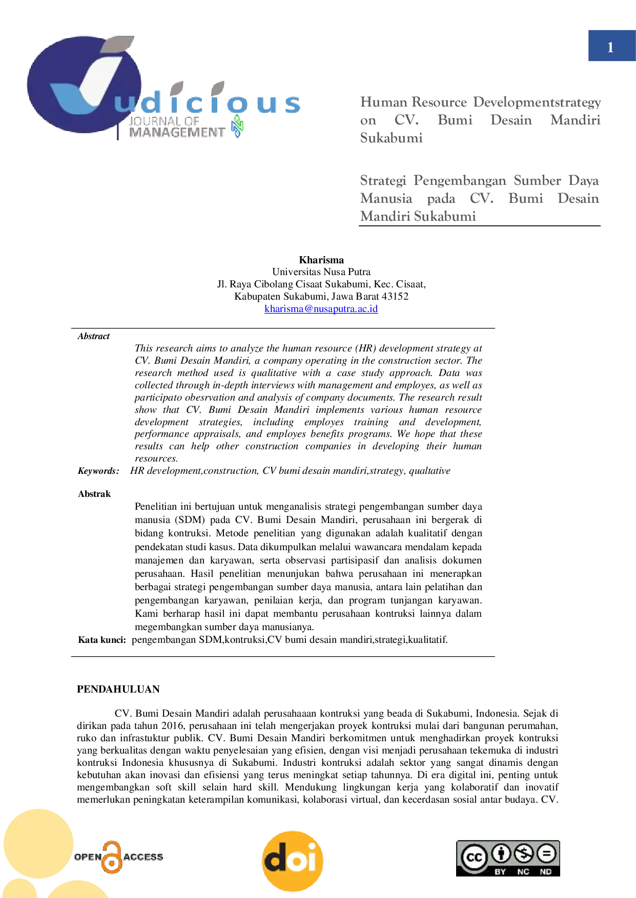 JURIS Human Resource Development Strategy on CV Bumi Desain Mandiri Sukabumi