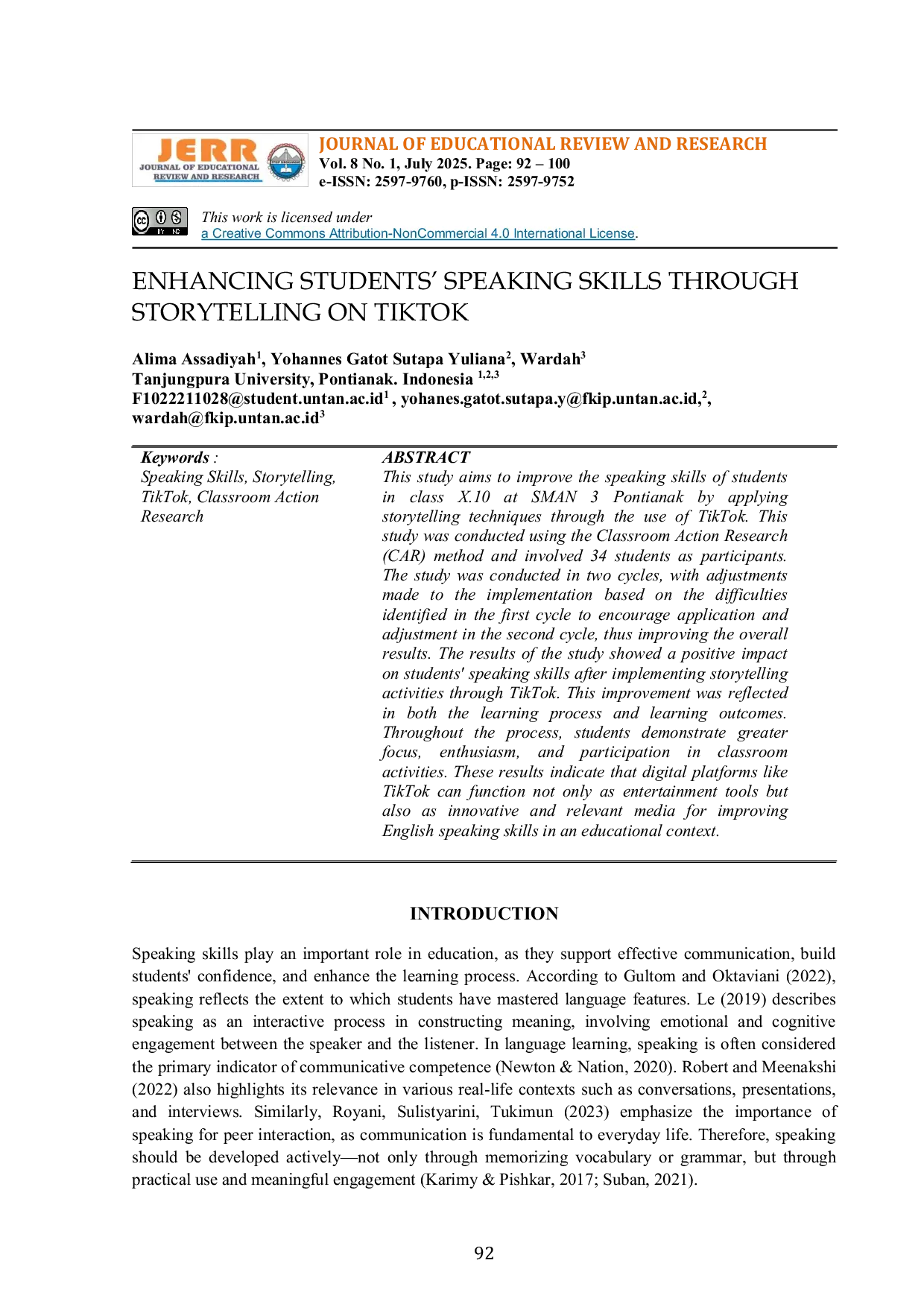 JURIS Enhancing Students Speaking Skills Through Storytelling On Tiktok