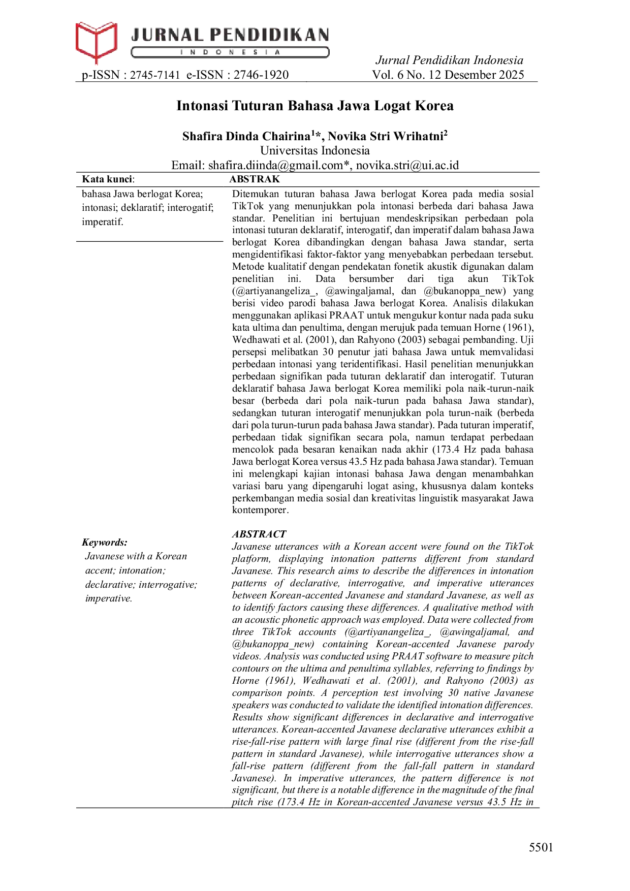 JURIS Intonasi Tuturan Bahasa Jawa Logat Korea