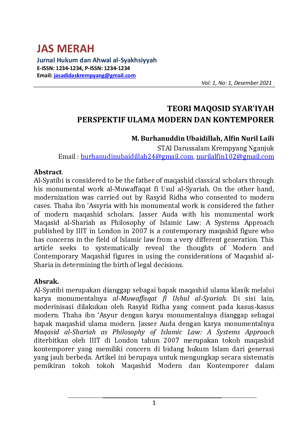 juris Teori Maqosid Syari ah Perspektif Ulama Modern dan Kontemporer
