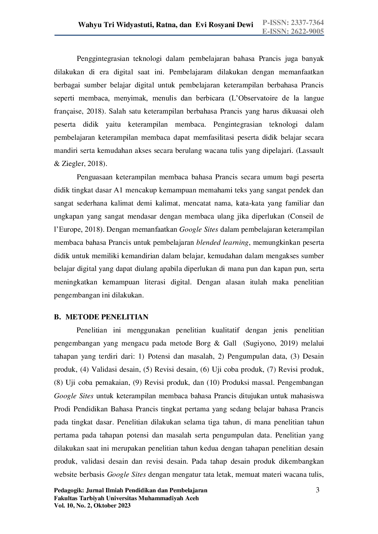 JURIS Pengembangan Google Sites Pada Mata Kuliah Keterampilan Membaca Bahasa Prancis Untuk Pembelajaran Blended Learning