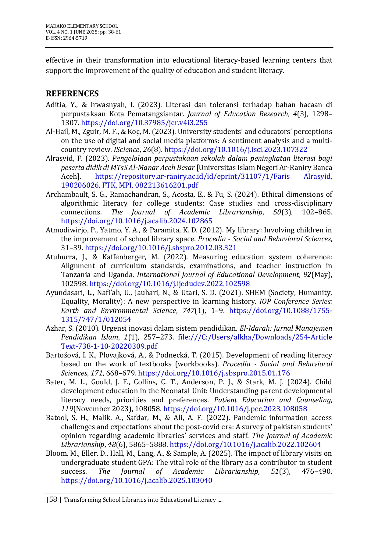 JURIS Transforming School Libraries Towards Educational Literacy Based Learning Centers in Elementary Schools