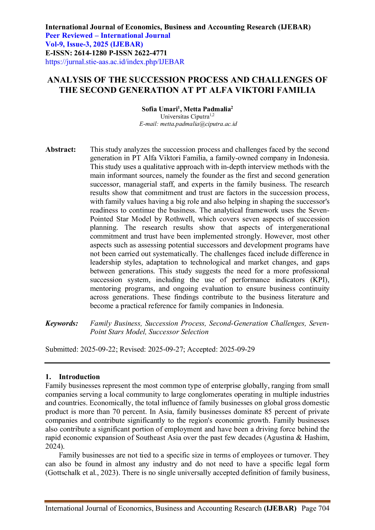 JURIS Analisis Proses Suksesi Dan Tantangan Generasi Kedua Pada Pt Alfa Viktory Familia