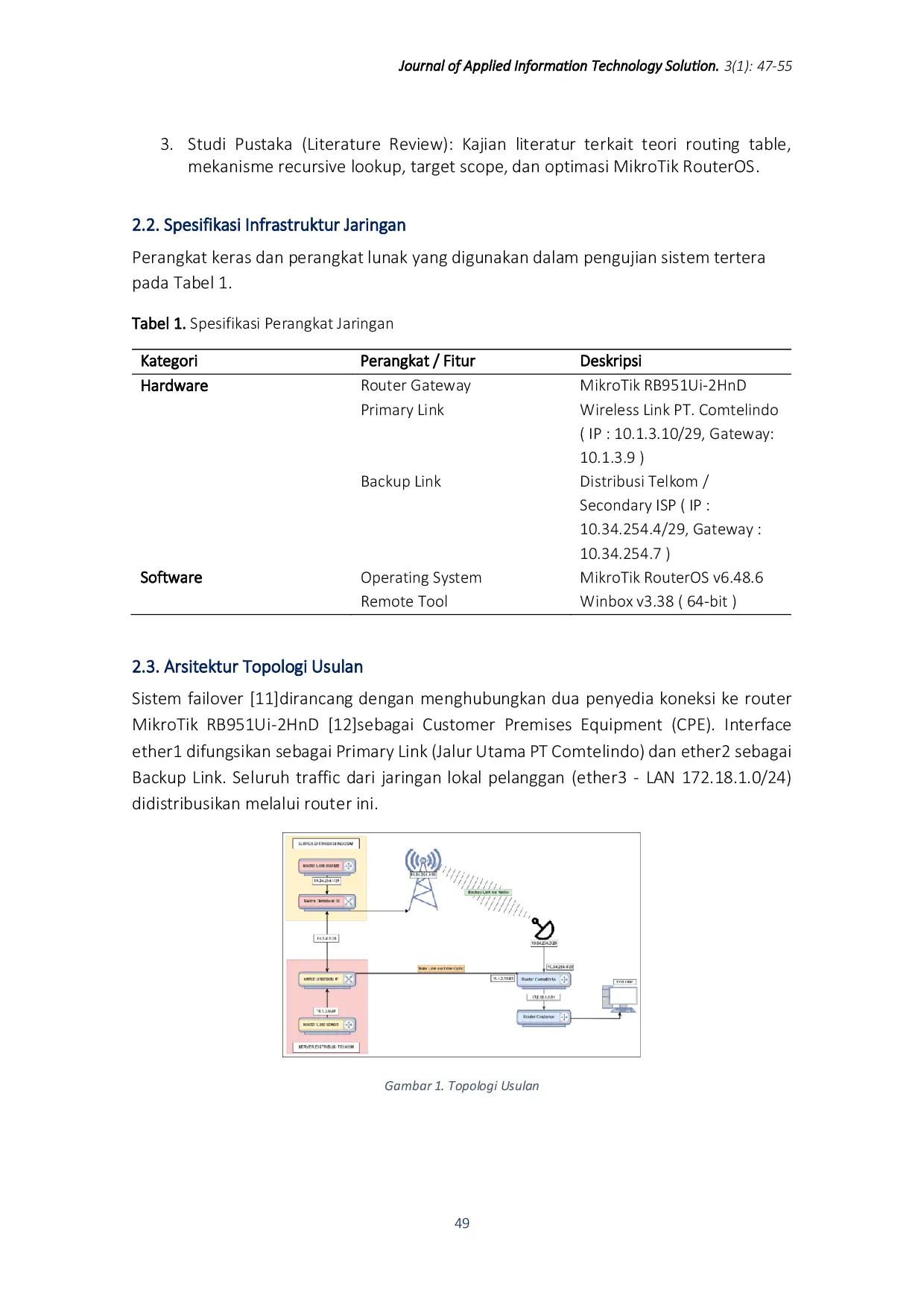 JURIS Implementasi Failover dengan Metode Recursive Gateway untuk Menjaga Continuity Service Level Agreement SLA Jaringan PT Comtelindo