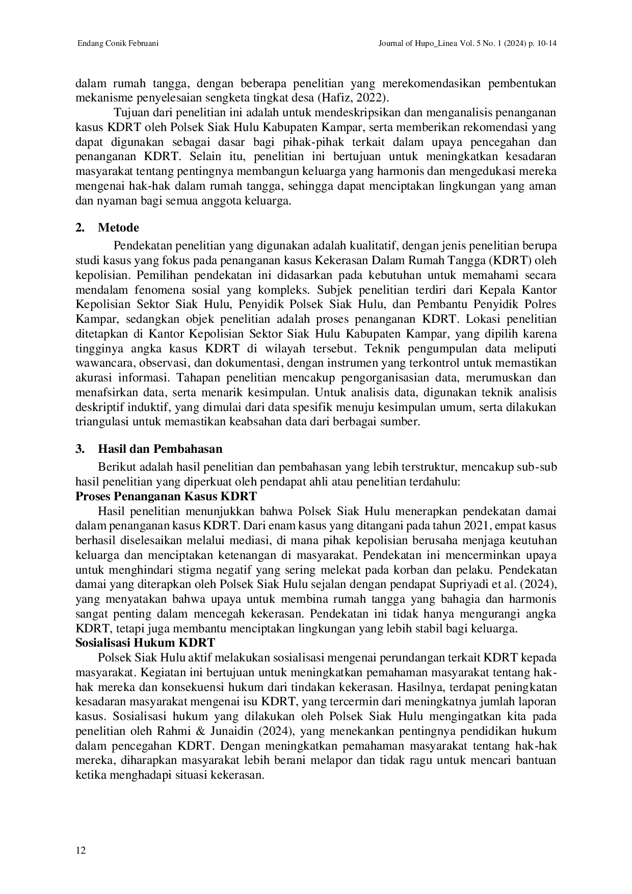 JURIS Kekerasan Dalam Rumah Tangga KDRT dalam Sorotan Hukum Positif Studi Kasus di Polsek Siak Hulu