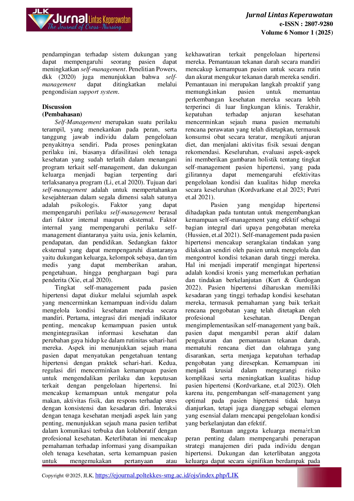 JURIS Penerapan Manajemen Diri pada Penderita Hipertensi Melalui Pendampingan Anggota Keluarga