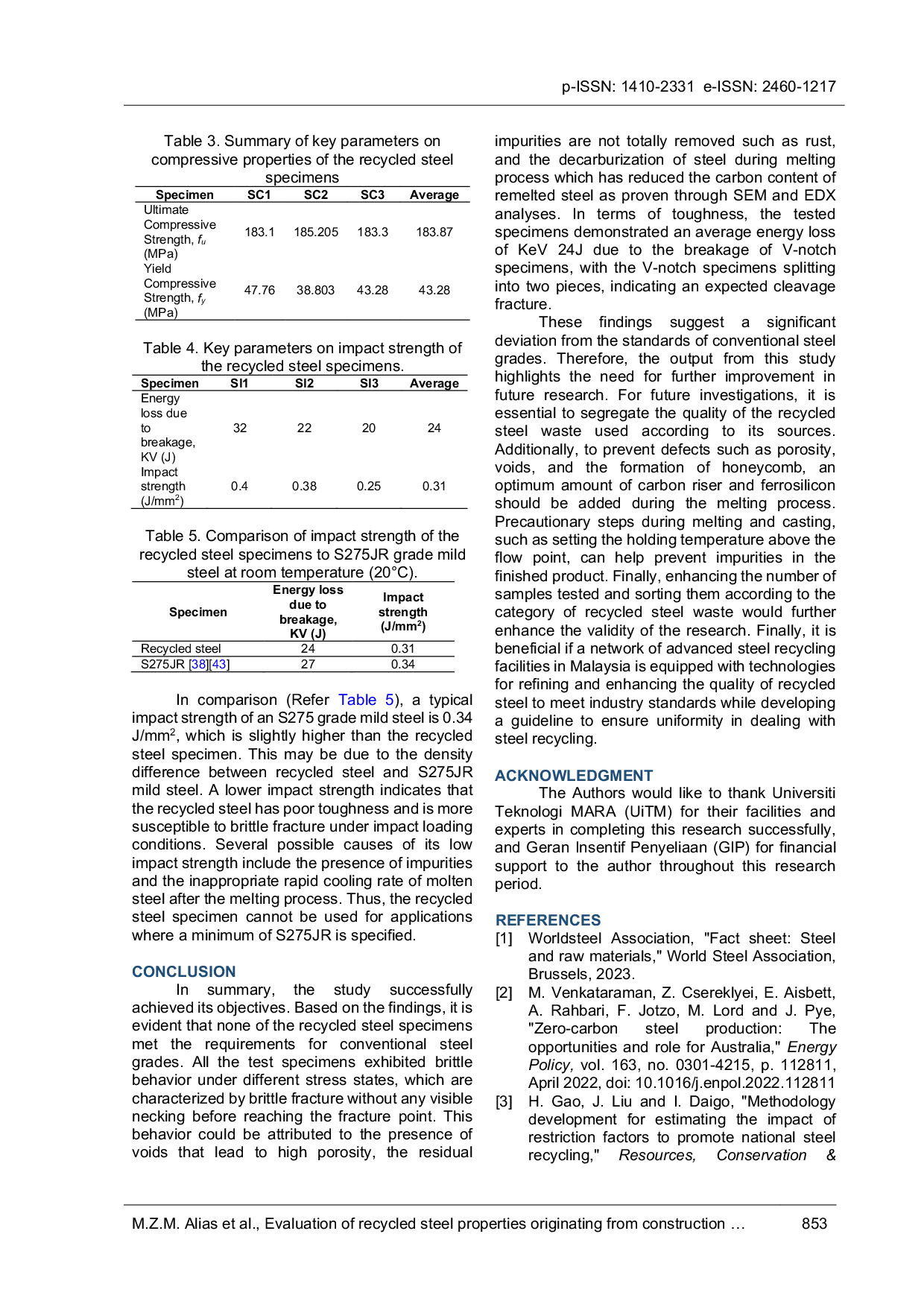JURIS Evaluation of recycled steel properties originating from construction steel waste