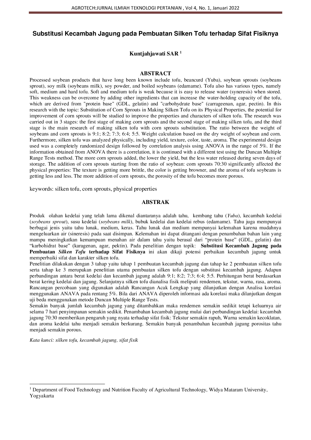 JURIS Substitusi Kecambah Jagung pada Pembuatan Silken Tofu terhadap Sifat Fisiknya