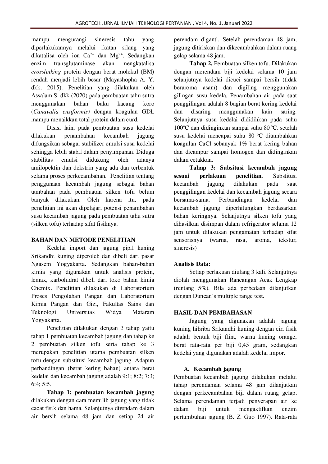 JURIS Substitusi Kecambah Jagung pada Pembuatan Silken Tofu terhadap Sifat Fisiknya