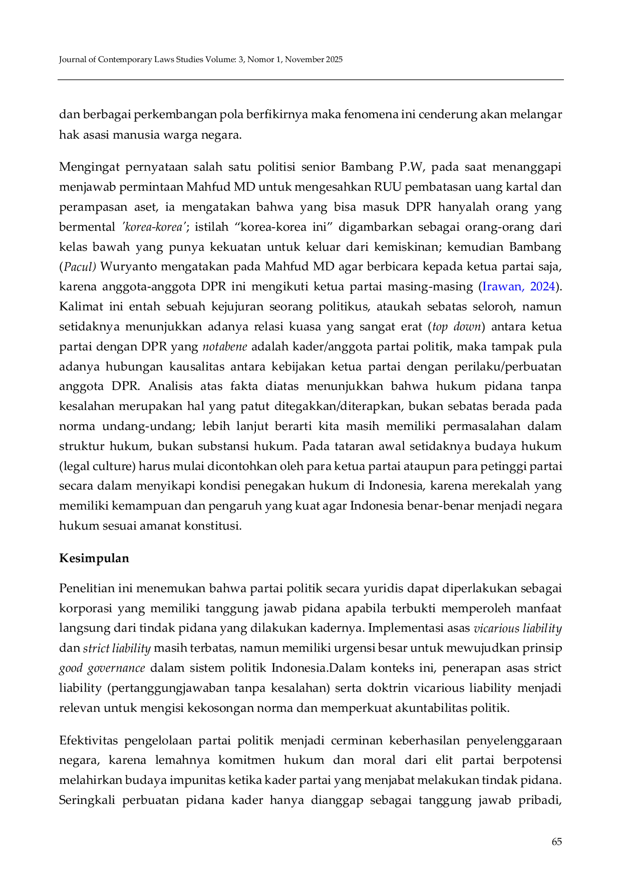 JURIS Pertanggungjawaban Pidana Partai Politik dalam Perspektif Good Governance dan Hukum Pidana Indonesia