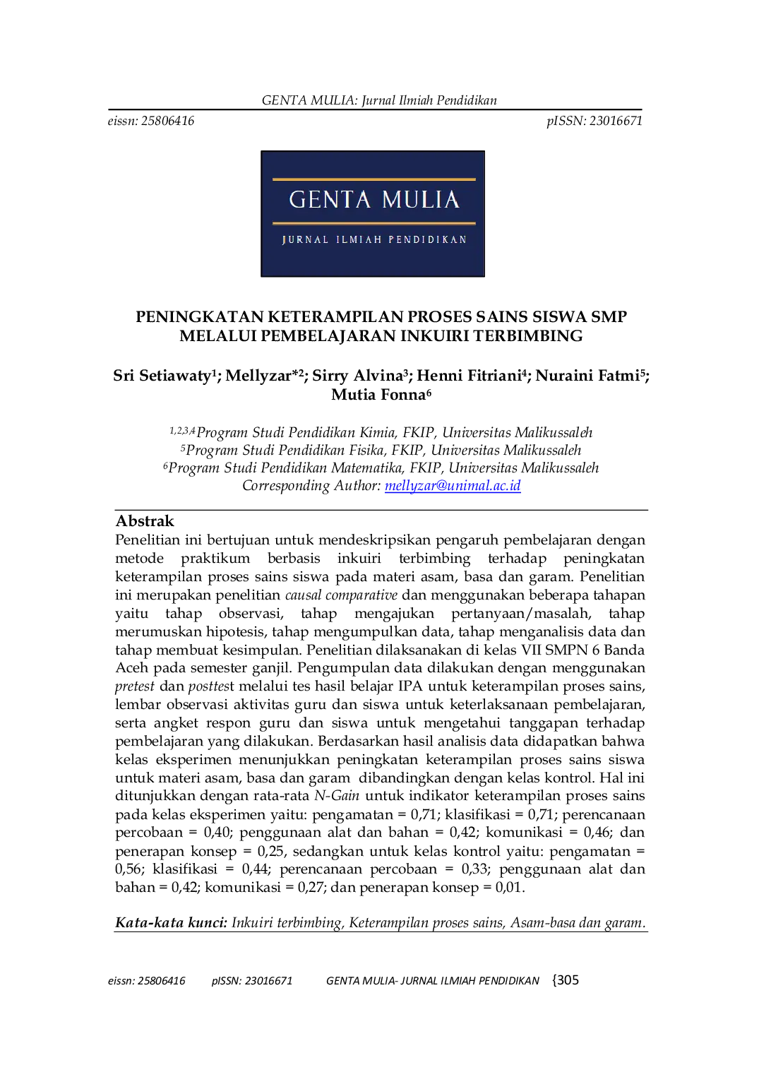 JURIS Peningkatan Keterampilan Proses Sains Siswa SMP Melalui Pembelajaran Inkuiri Terbimbing