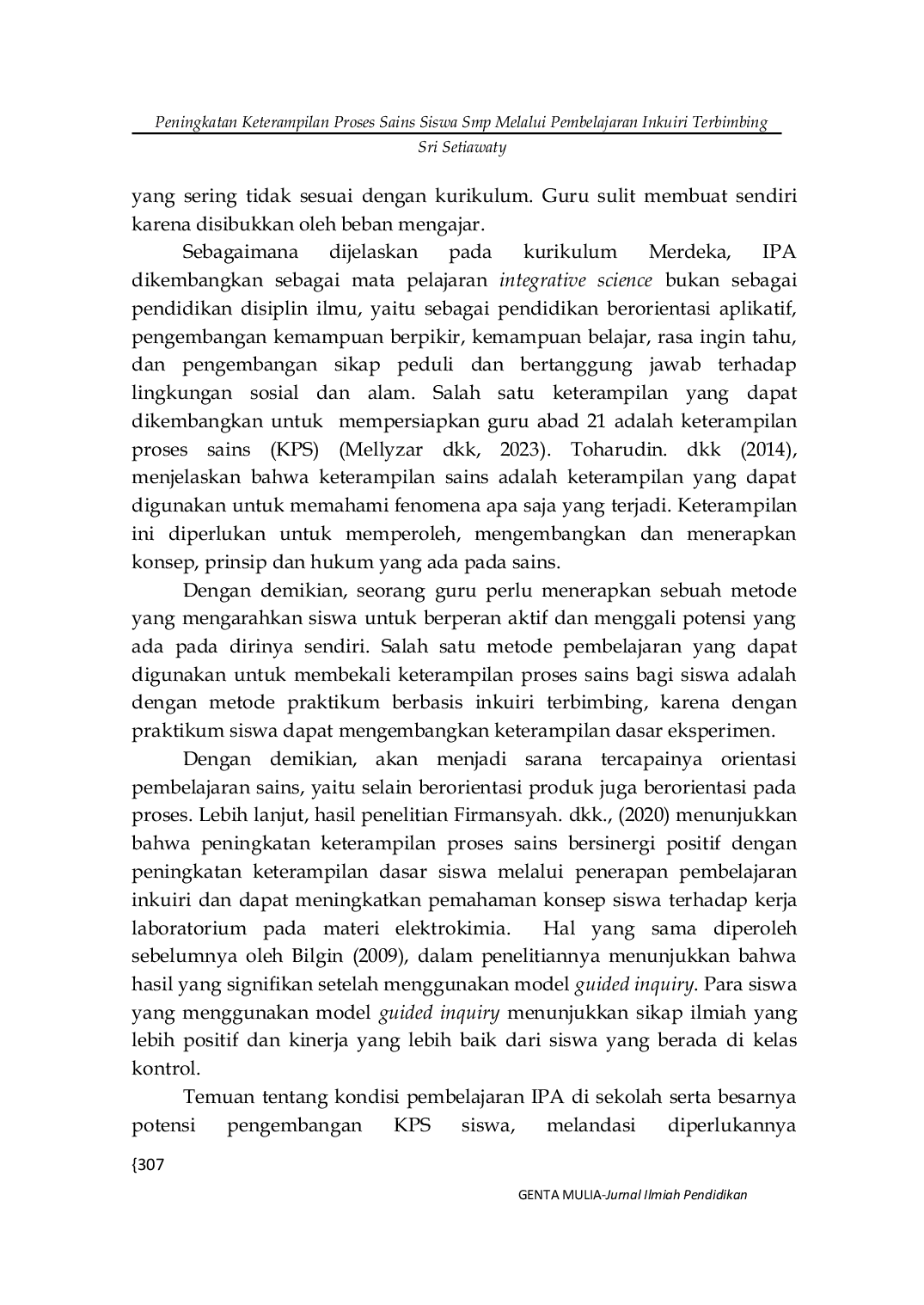 JURIS Peningkatan Keterampilan Proses Sains Siswa SMP Melalui Pembelajaran Inkuiri Terbimbing