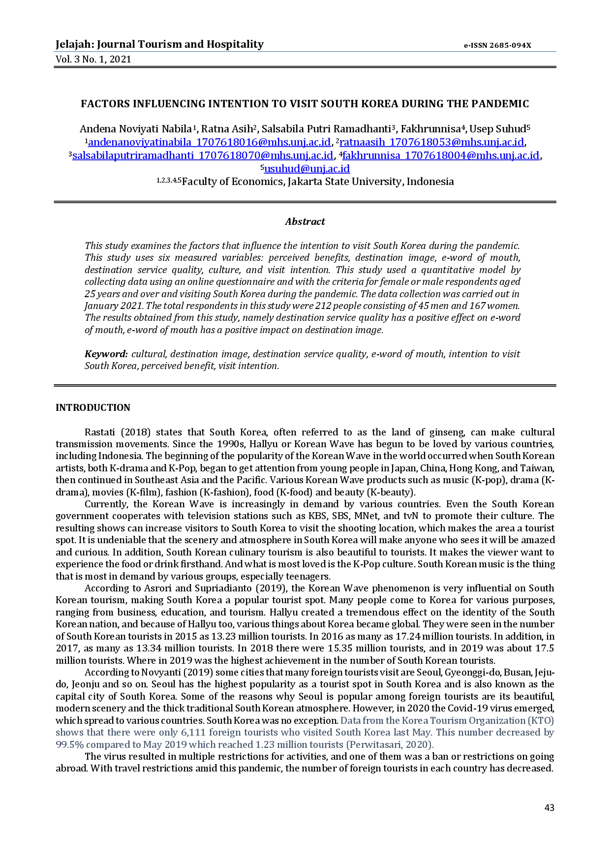 juris Factors Influencing Intention To Visit South Korea During The Pandemic