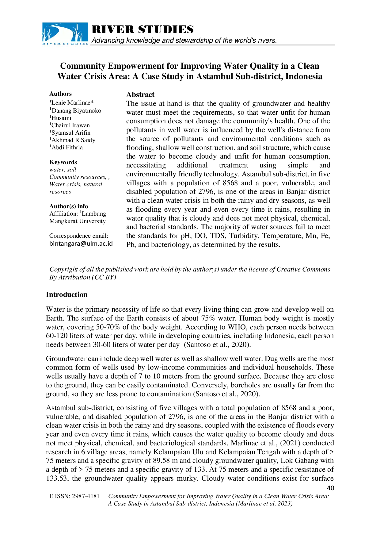 juris Community Empowerment for Improving Water Quality in a Clean Water Crisis Area