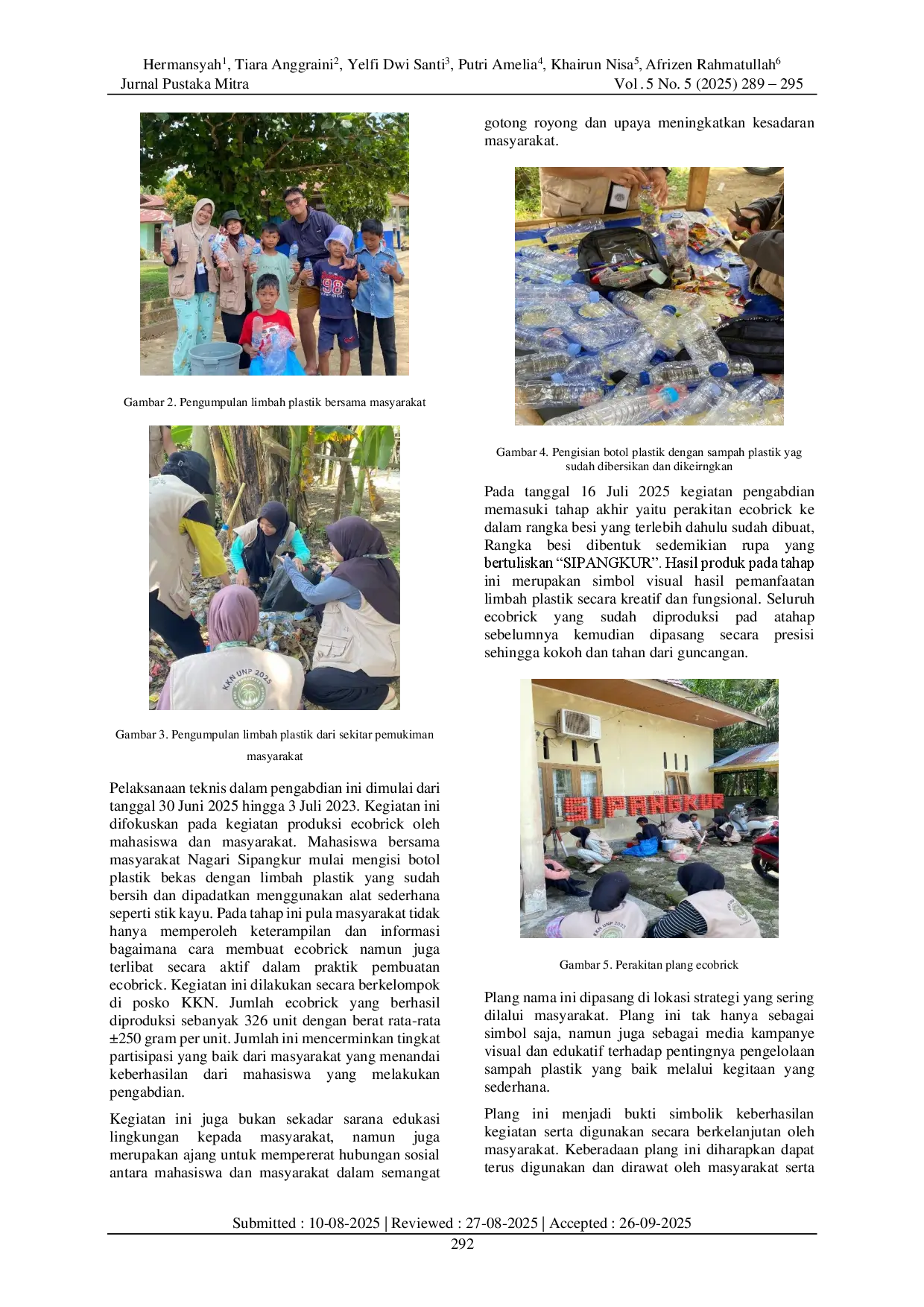 juris Edukasi Lingkungan dan Pemberdayaan Masyarakat melalui Pembuatan Plang Nama Nagari Sipangkur Berbasis Ecobrick