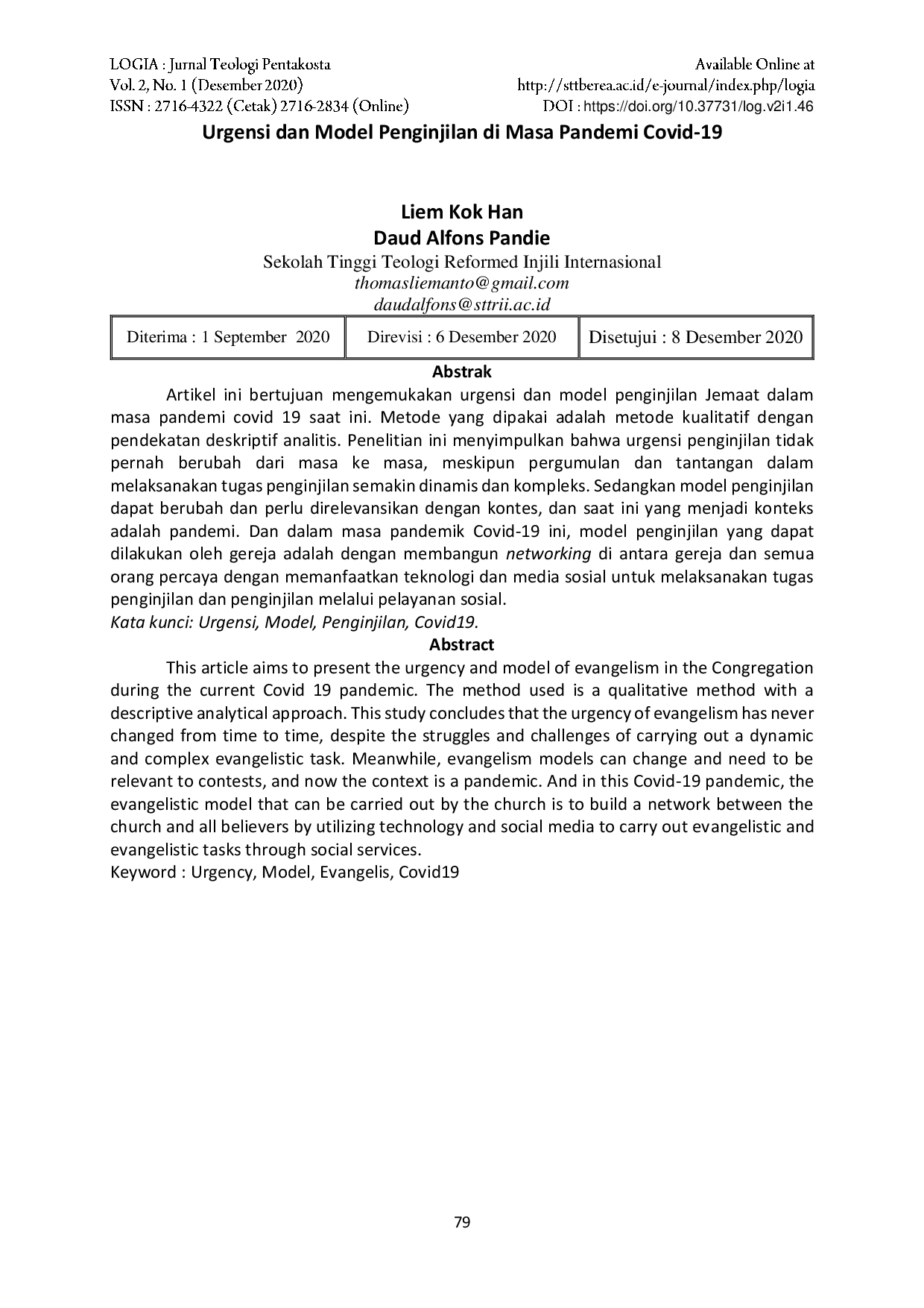 JURIS Urgensi Dan Model Penginjilan Di Masa Pandemi Covid 19