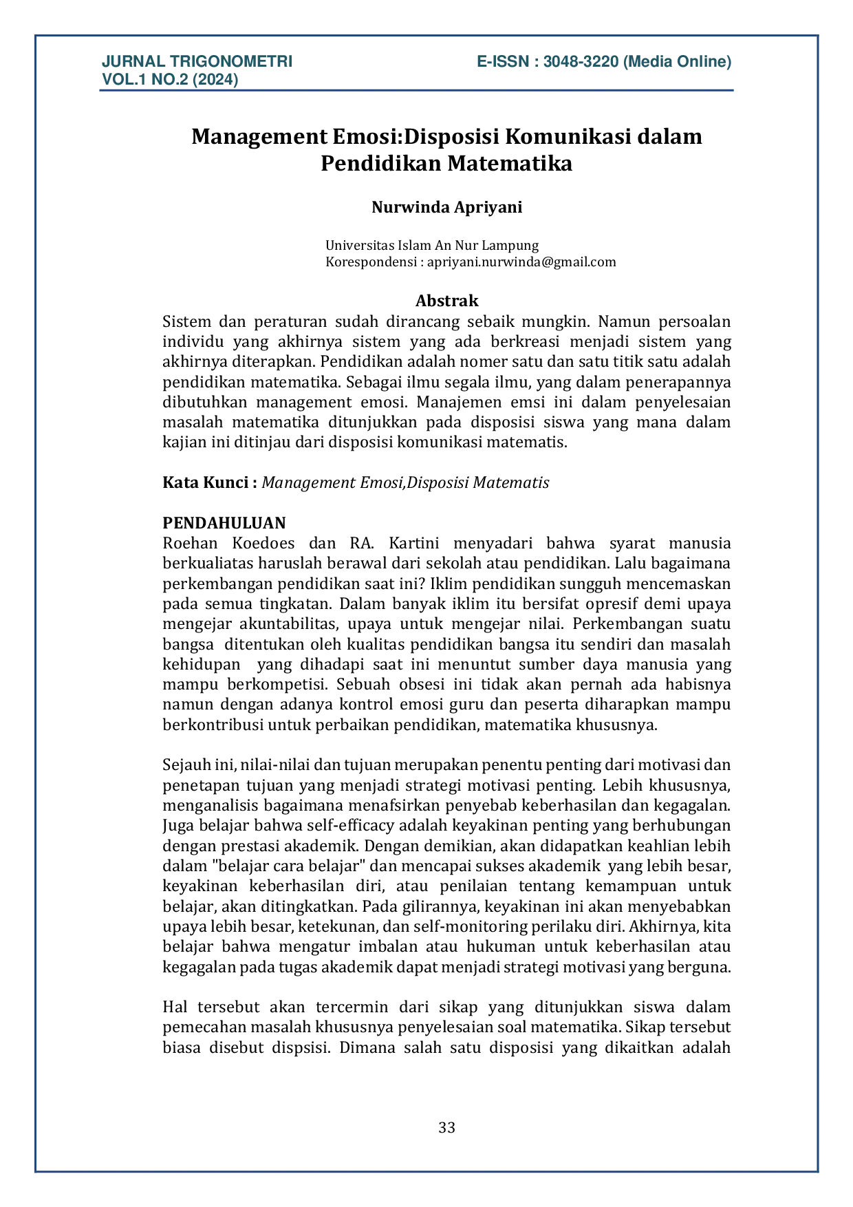JURIS Management Emosi Disposisi Komunikasi dalam Pendidikan Matematika