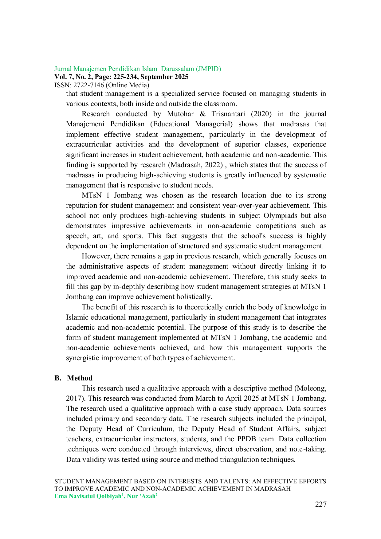 JURIS Student Management Based On Interests And Talents An Effective Efforts To Improve Academic And Non Academic Achievement In Madrasah
