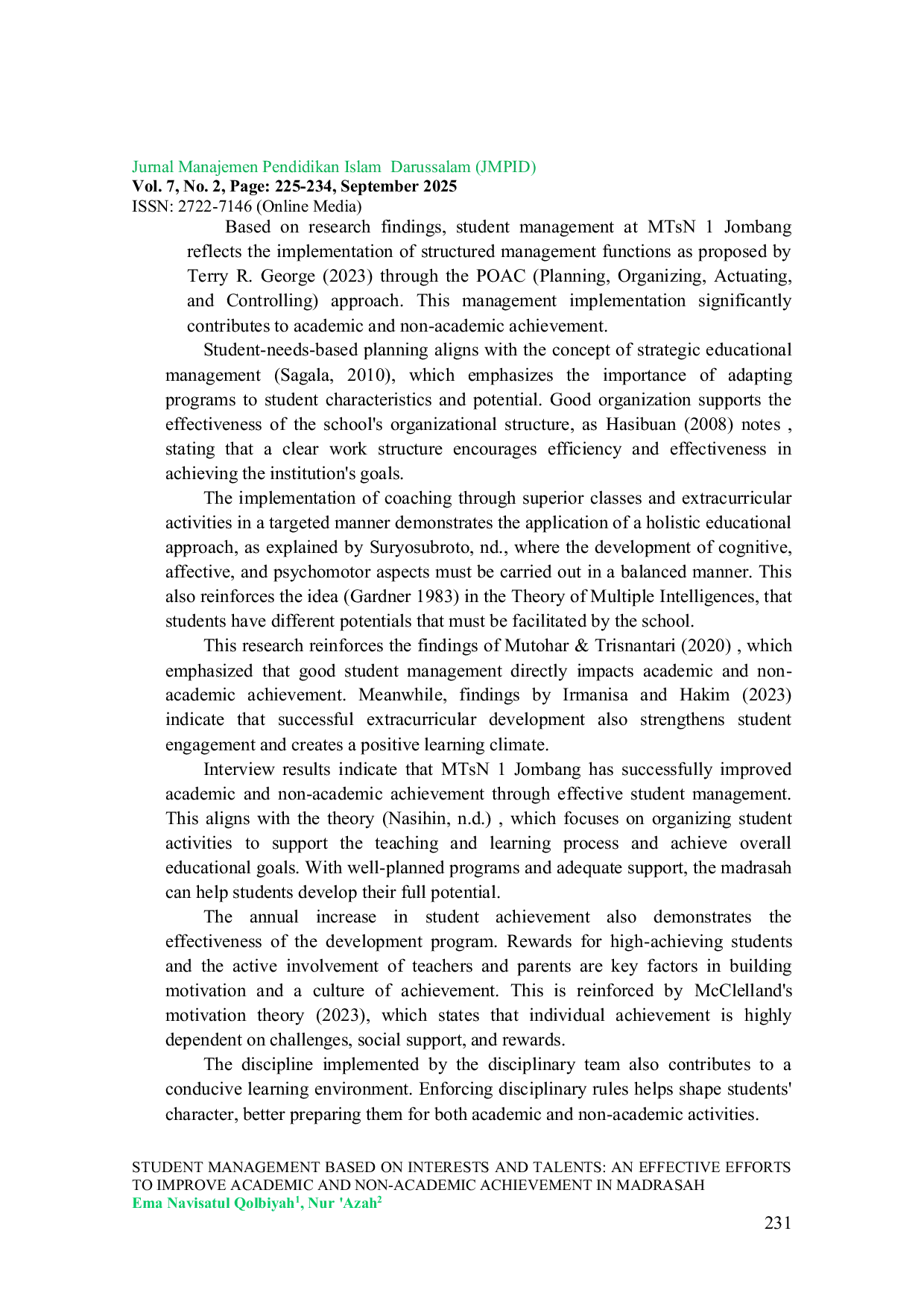 JURIS Student Management Based On Interests And Talents An Effective Efforts To Improve Academic And Non Academic Achievement In Madrasah