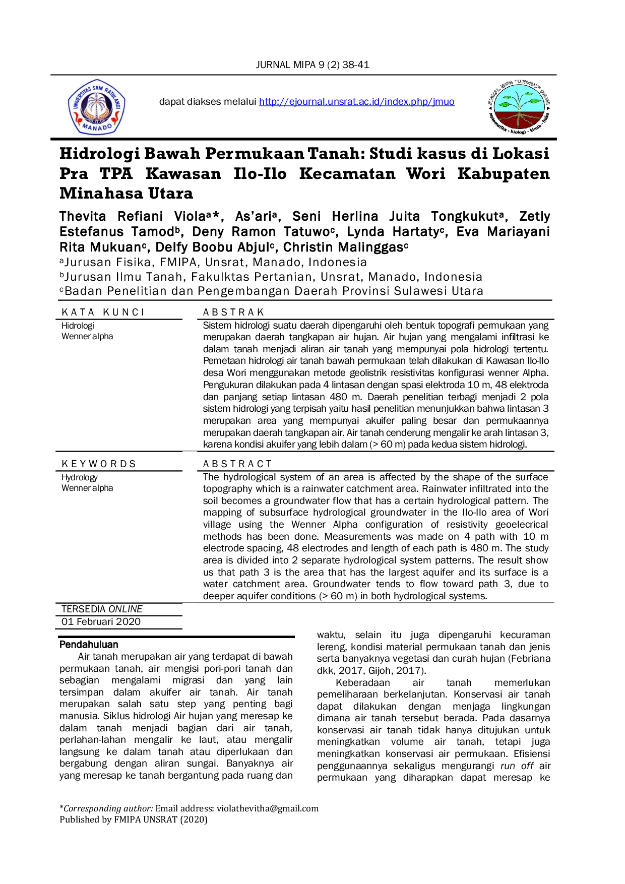 JURIS Hidrologi Bawah Permukaan Tanah Studi kasus di Lokasi Pra TPA Kawasan Ilo Ilo Kecamatan Wori Kabupaten Minahasa Utara