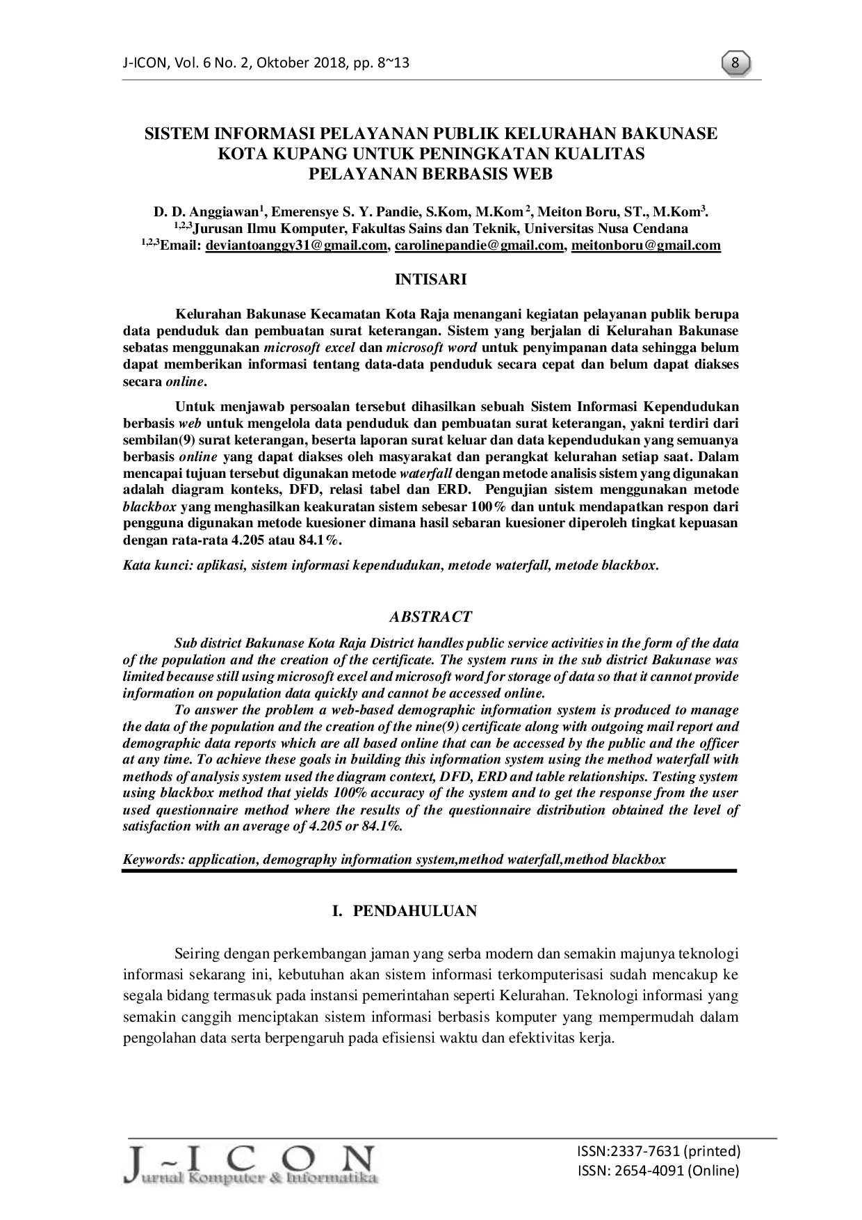 JURIS Sistem Informasi Pelayanan Publik Kelurahan Bakunase Kota Kupang Untuk Peningkatan Kualitas Pelayanan Berbasis Web