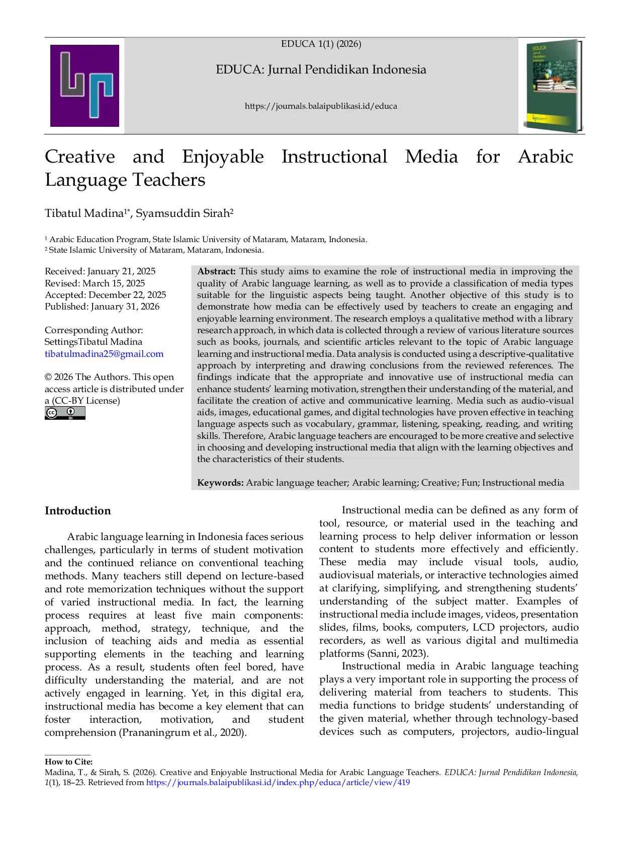 JURIS Creative and Enjoyable Instructional Media for Arabic Language Teachers