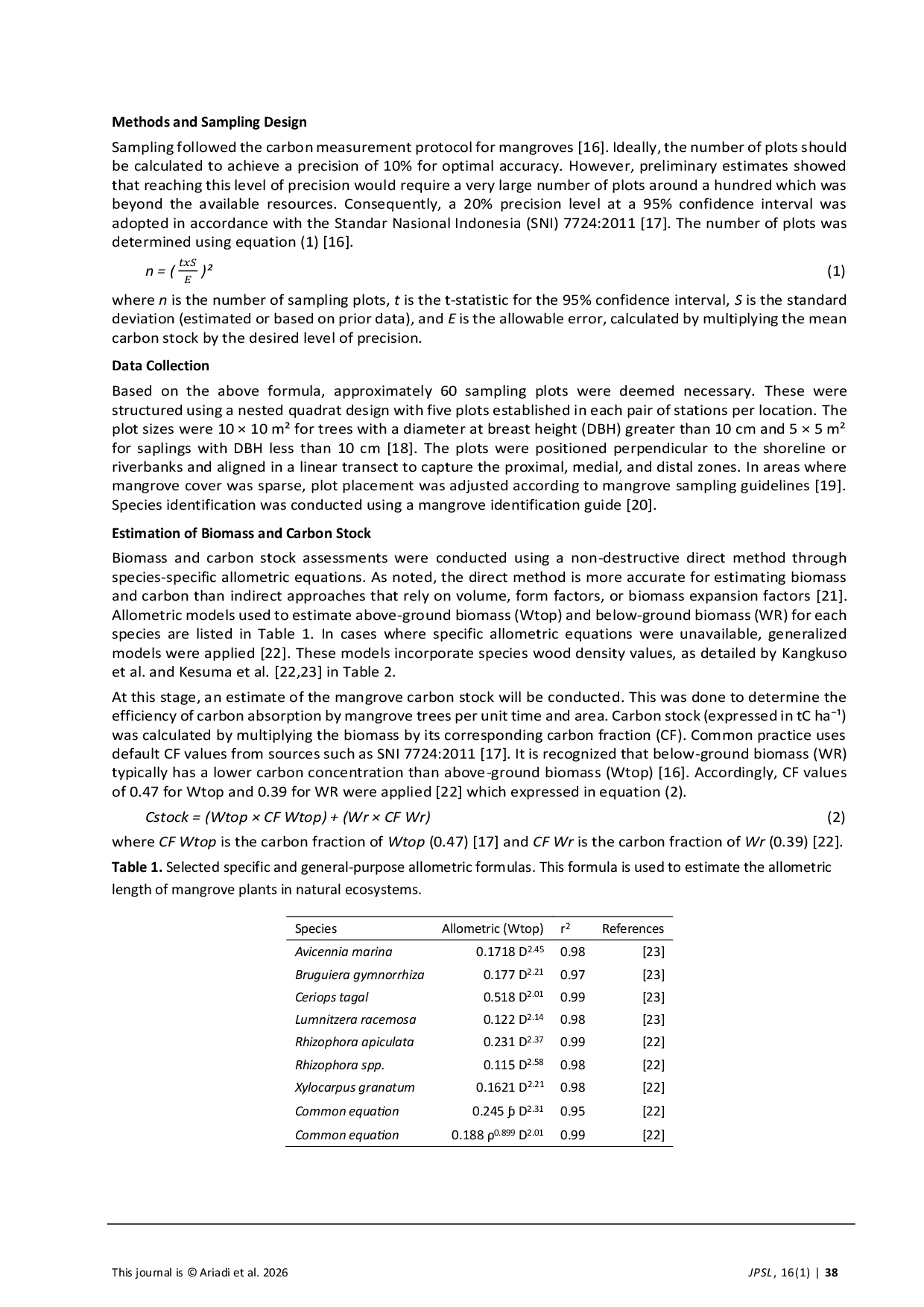 JURIS Assessment of Mangrove Species Composition Biomass and Carbon Stock Potential for Climate Change Mitigation in Pekalongan Indonesia