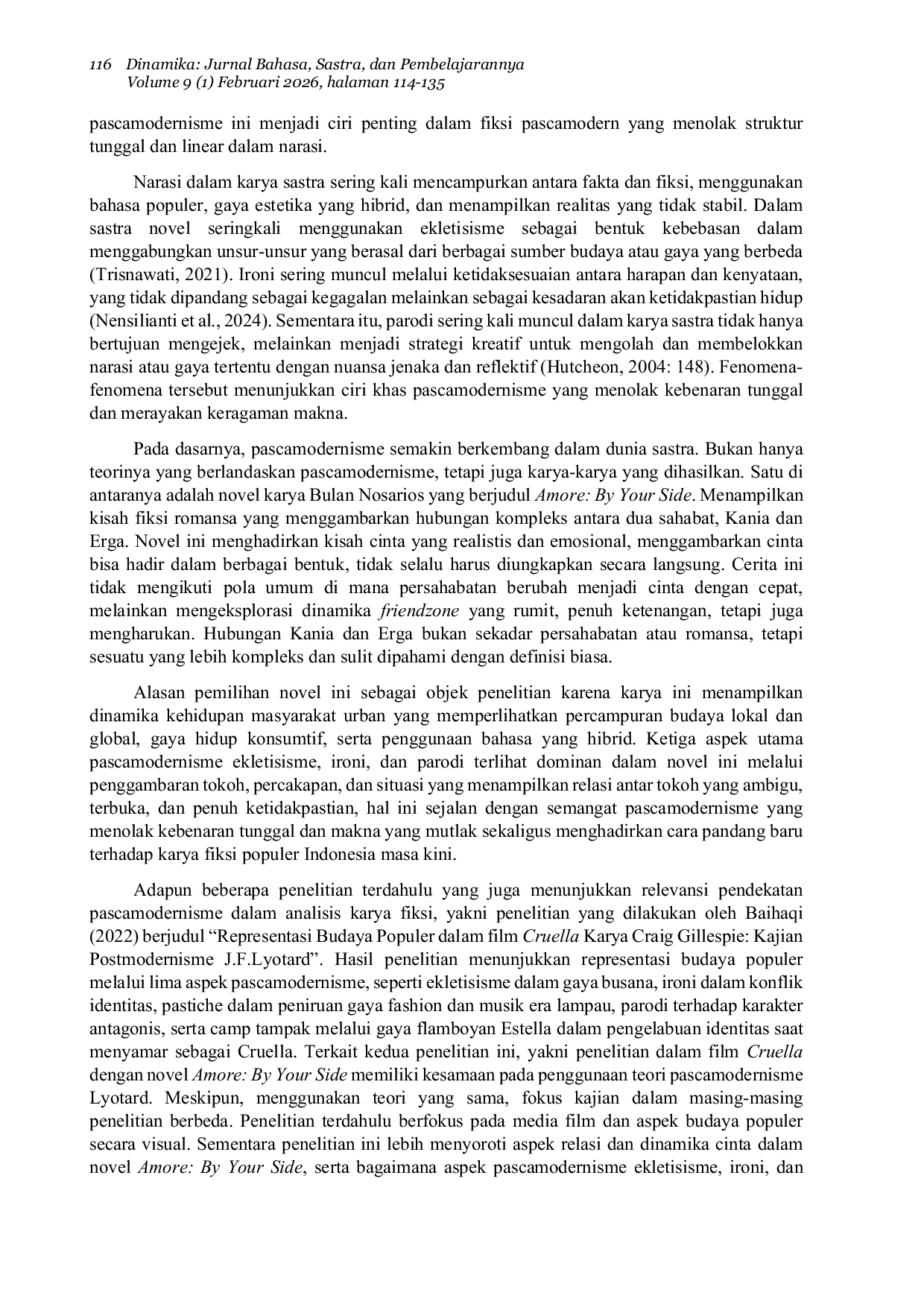 JURIS Ekletisisme Ironi dan Parodi dalam Novel Amore By Your Side karya Bulan Nosarios Pascamodernisme Jean Francois Lyotard