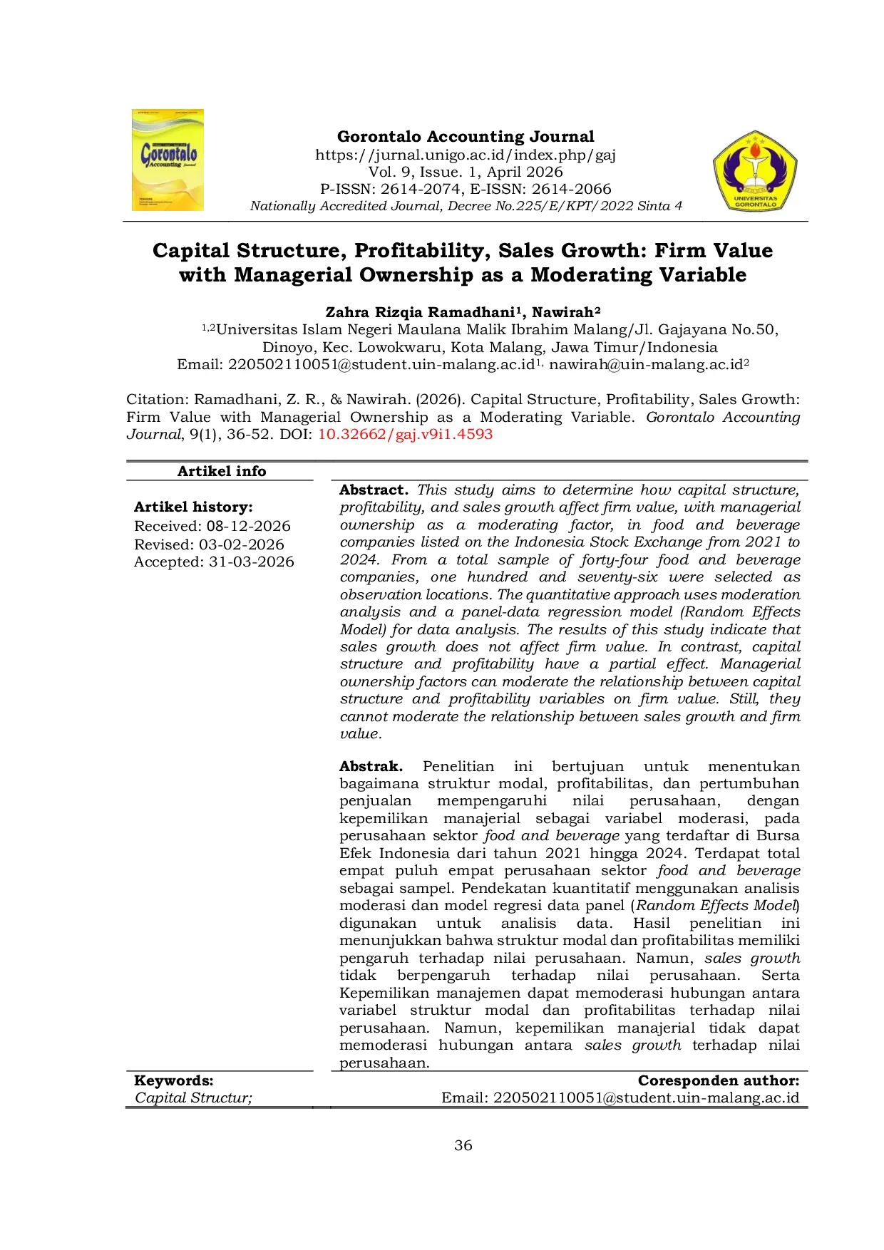 JURIS Capital Structure Profitability Sales Growth Firm Value with Managerial Ownership as a Moderating Variable