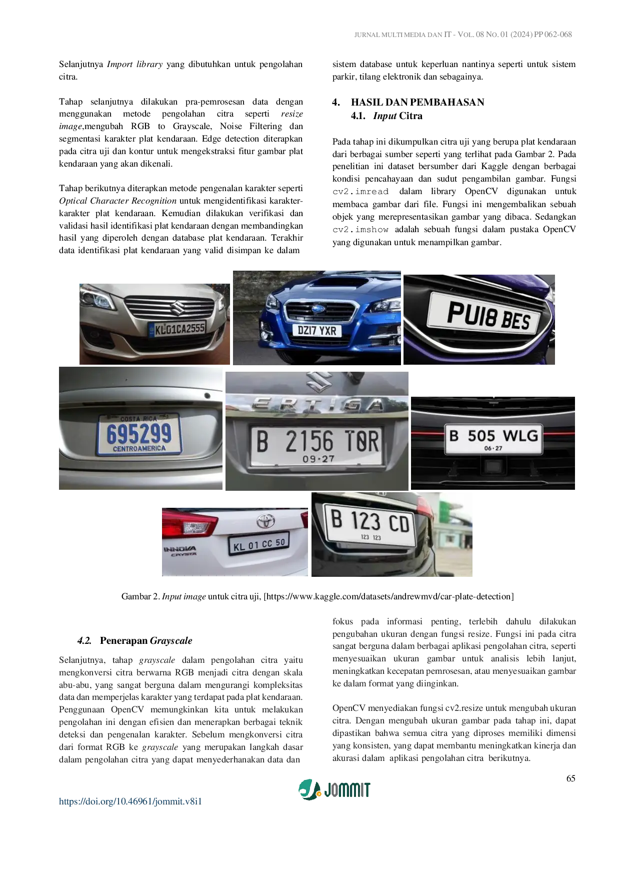 JURIS Implementasi Teknik Embossing pada Pengenalan Plat Kendaraan untuk Identifikasi Otomatis Berbasis OpenCV