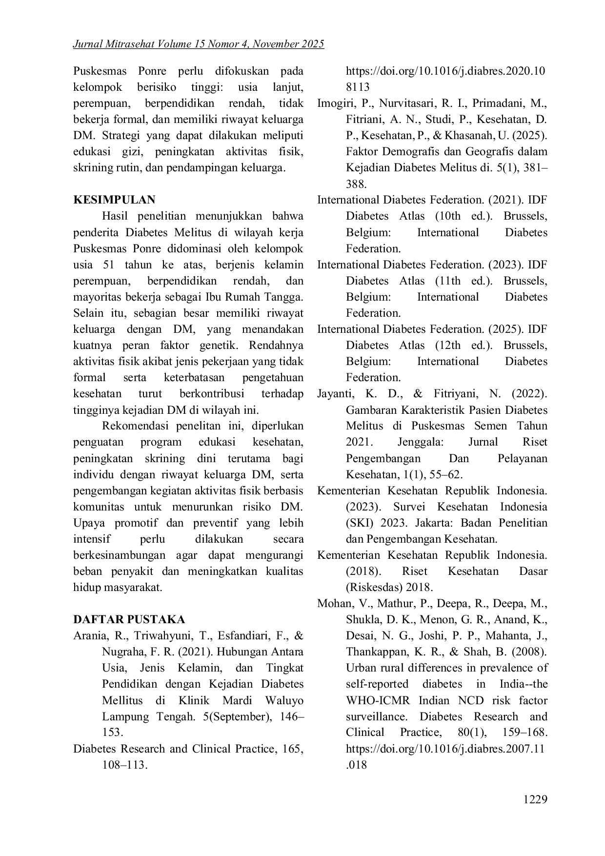 JURIS Karakteristik Demografi Berdasarkan Kejadian Diabetes Melitus Di Wilayah Kerja Blud Upt Puskesmas Ponre Kab Bulukumba