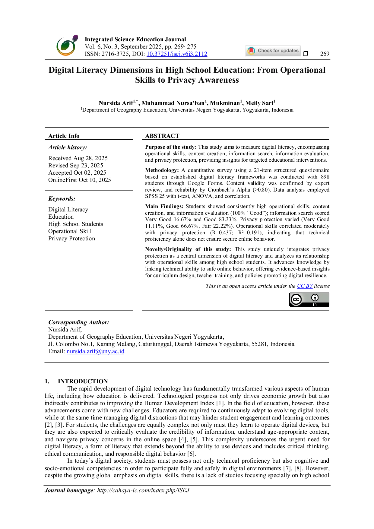 JURIS Digital Literacy Dimensions in High School Education From Operational Skills to Privacy Awareness