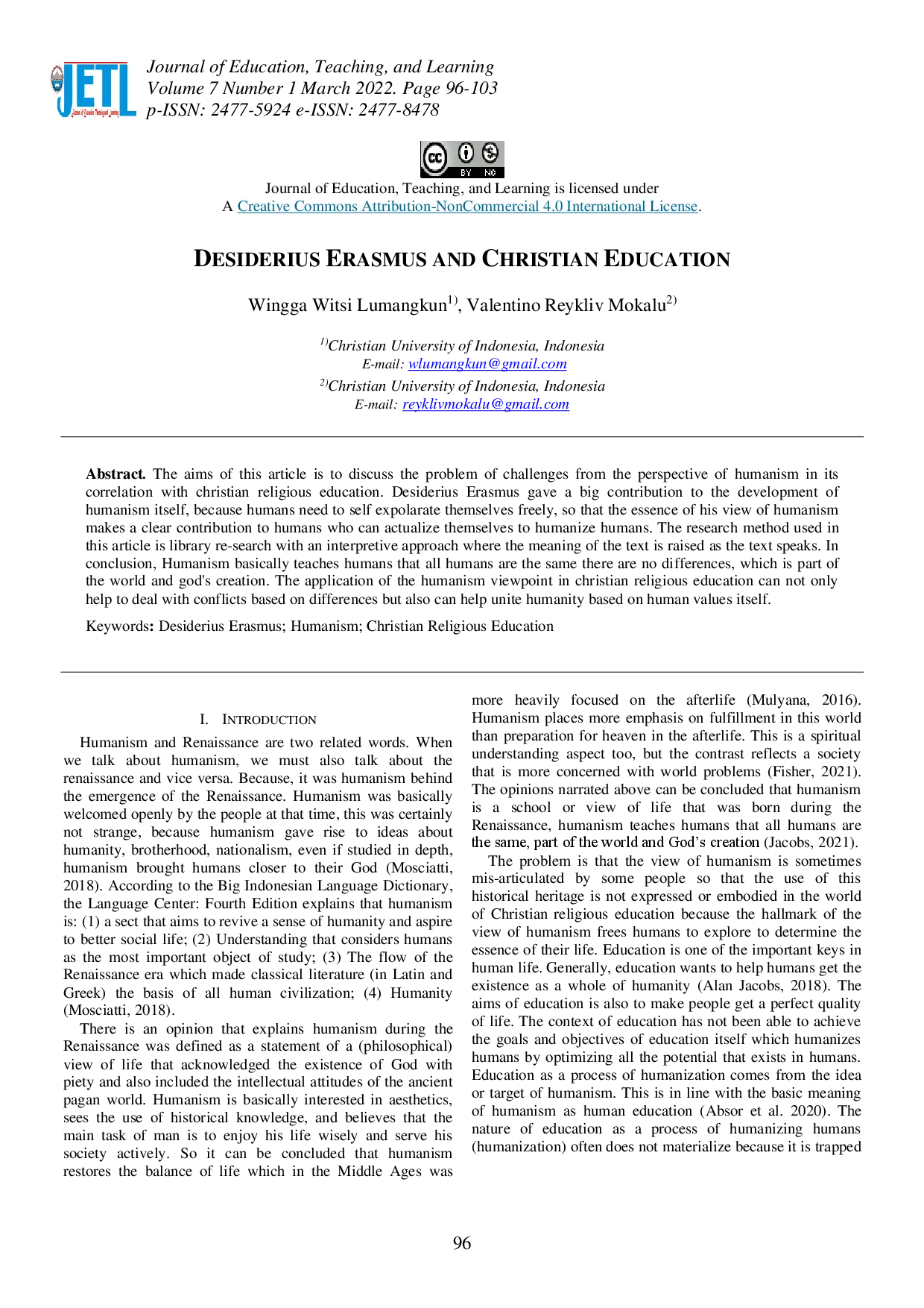 juris Desiderius Erasmus and Christian Education