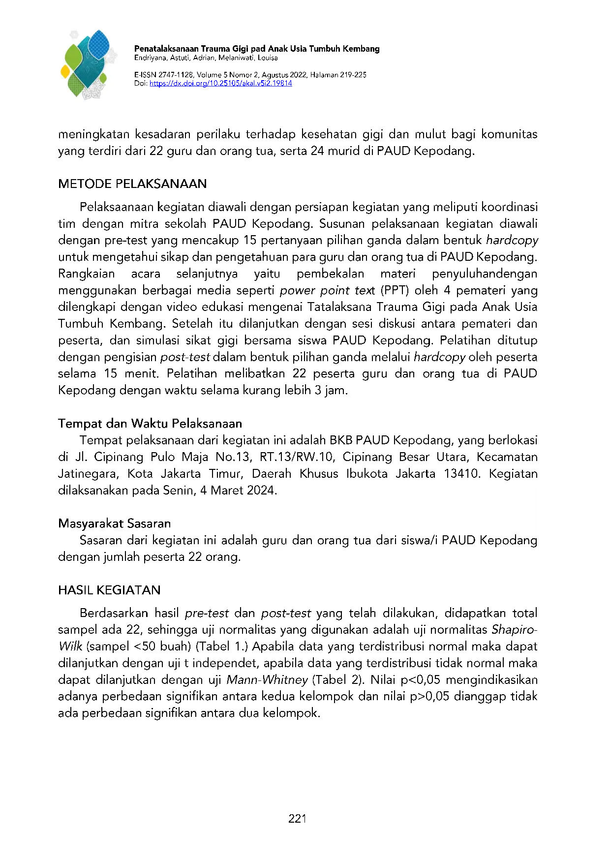 JURIS Pendekatan Perawatan Pertama pada Trauma Gigi Sulung pada Anak Usia Tumbuh Kembang