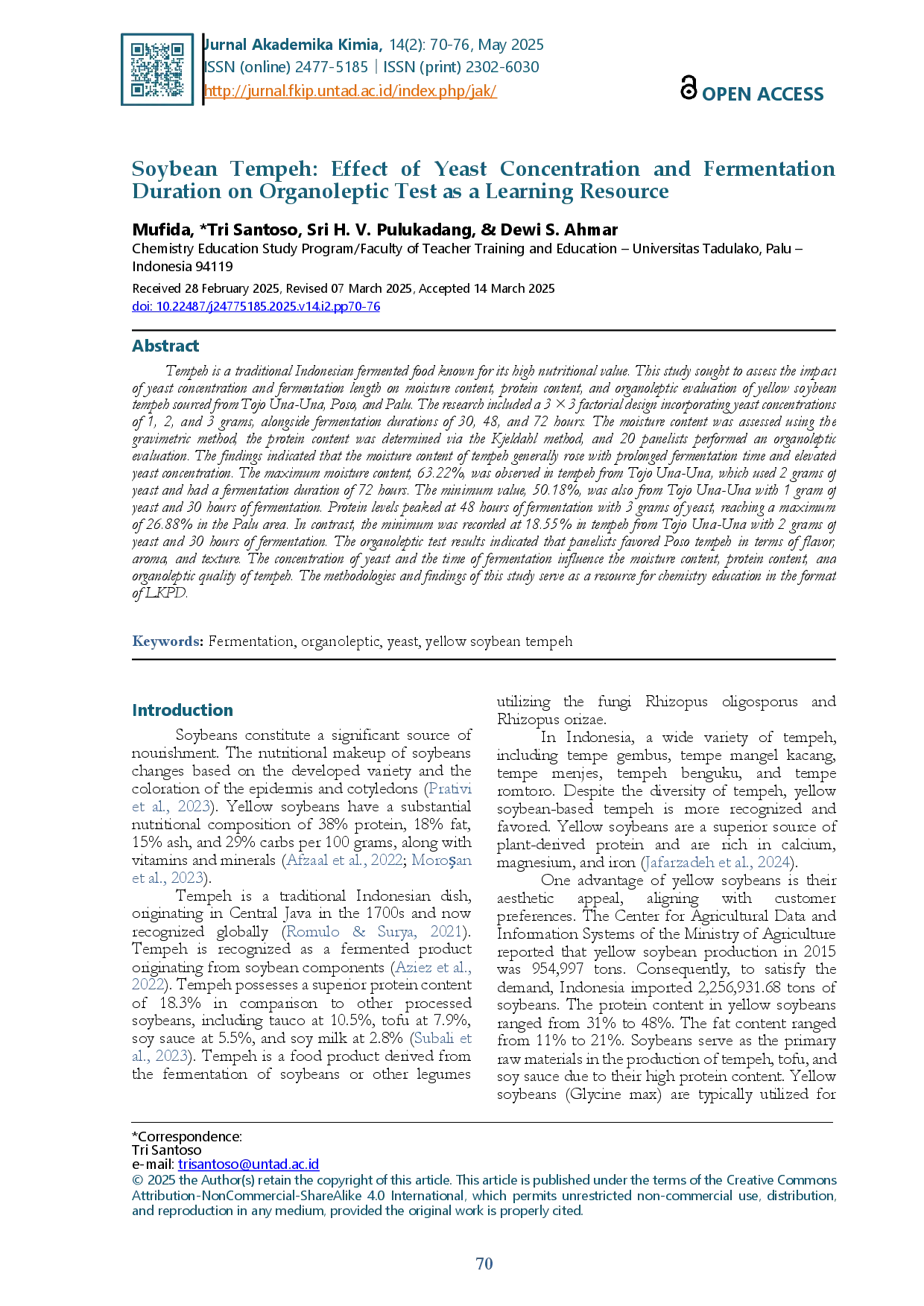 juris Soybean Tempeh Effect of Yeast Concentration and Fermentation Duration on Organoleptic Test as a Learning Resource