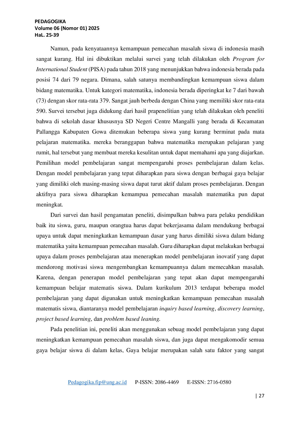 JURIS Penerapan Discovery Learning Terhadap Kemampuan Pemecahan Masalah Matematika Ditinjau Dari Gaya Belajar