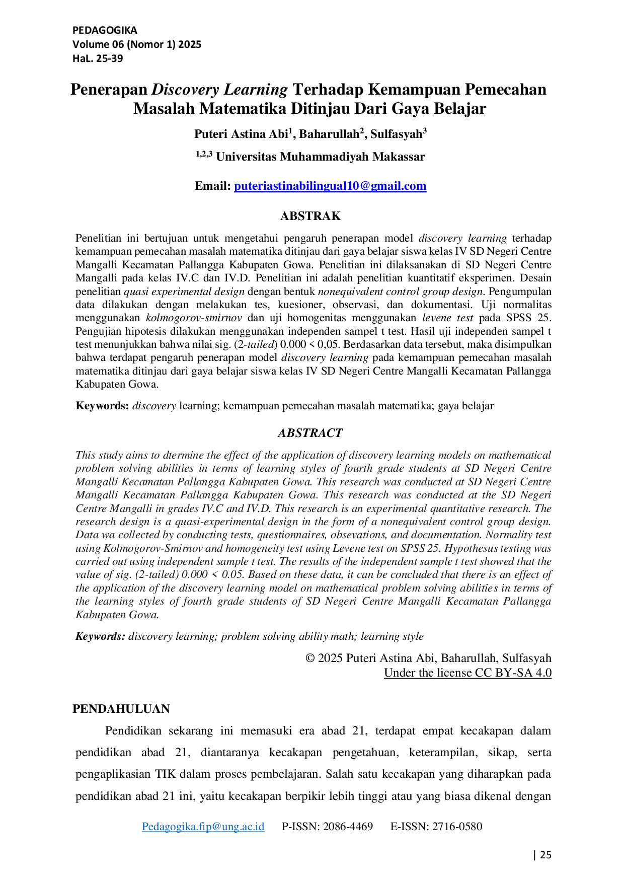 JURIS Penerapan Discovery Learning Terhadap Kemampuan Pemecahan Masalah Matematika Ditinjau Dari Gaya Belajar