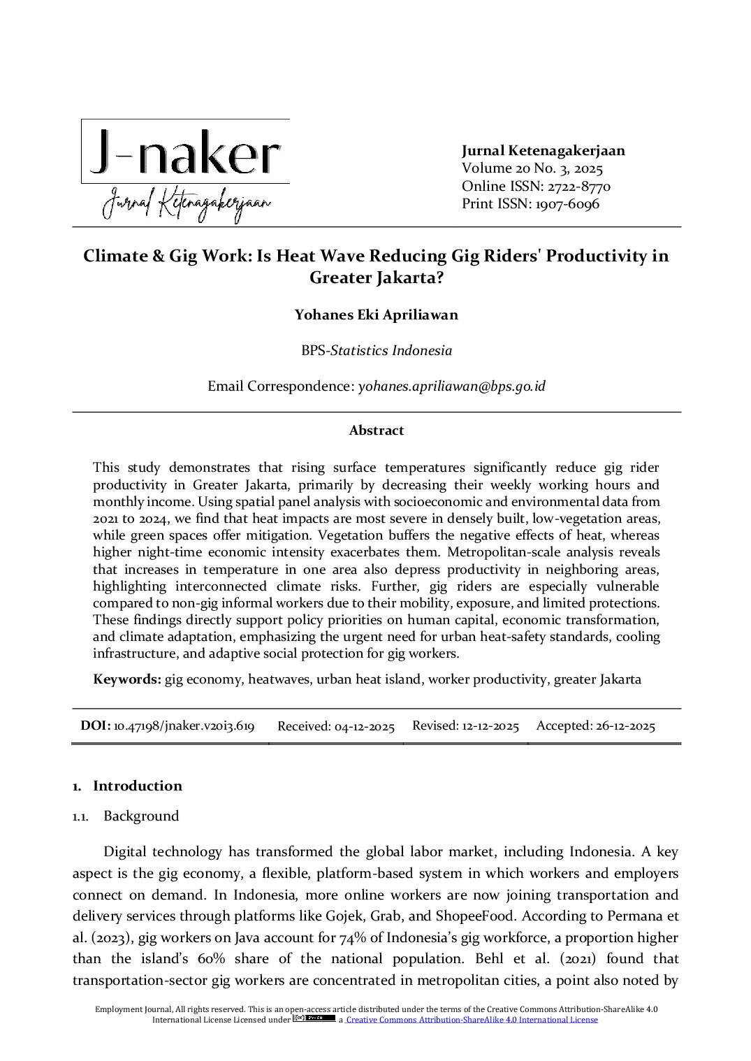 JURIS Climate Gig Work Is Heat Wave Reducing Gig Riders Productivity in Greater Jakarta